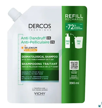 Dercos Shampoo Anti Forfora DS Capelli Normali e Grassi Ricarica 390 ml