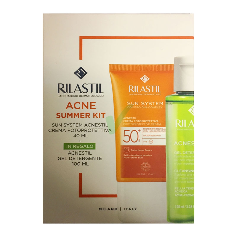 Rilastil Linea Acnestil Cofanetto Acne Kit SPF50+ Crema + Gel Detergente 100 ml